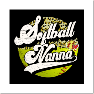 Softball Nanna Vintage Leopard Softball Family Matching Posters and Art